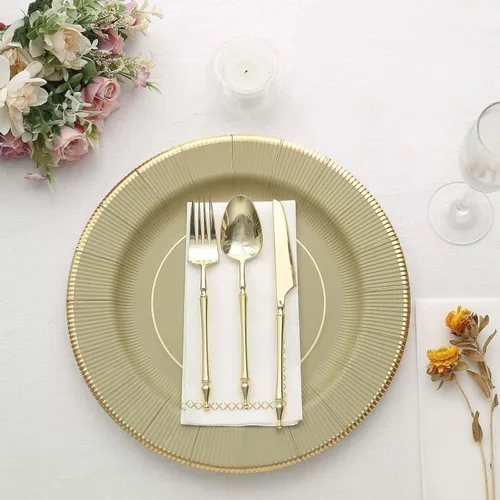 Miniatura 27 de Efavormart 25 Pack Platos de papel para servir y cenar de 10" en negro metálico con rayos de sol, platos desechables para fiestas - 350 GSM