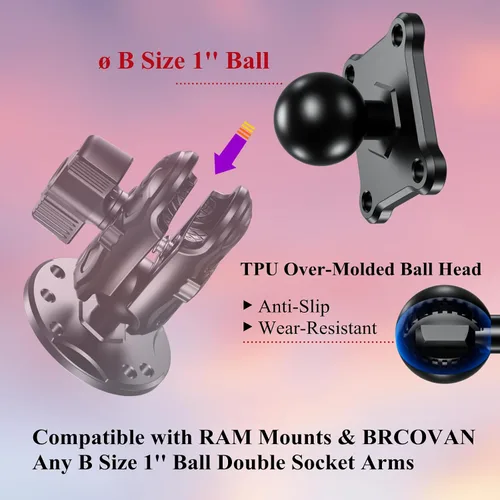 Miniatura 4 de BRCOVAN Base de montaje de bola de 1 pulgada con placa cuadrada AMPS de aleación de aluminio de 4 agujeros, compatible con soportes RAM tamaño B