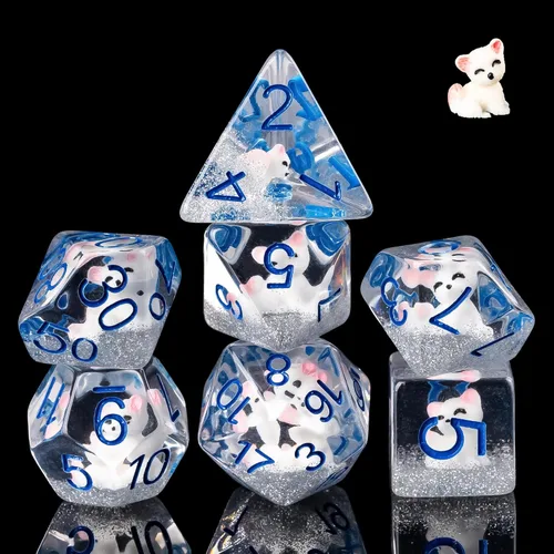 Miniatura 15 de Cusdie Dados DND de 7 troqueles, juego de dados poliédricos rellenos de animales, para juegos de rol, dados D&D (perro gris)