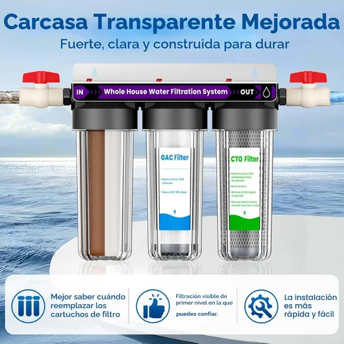 Miniatura 5 de Sistema de filtro de agua para toda la casa, sistema de filtración de agua para el hogar de 3 etapas que reduce altamente el olor a cloro, el sabor