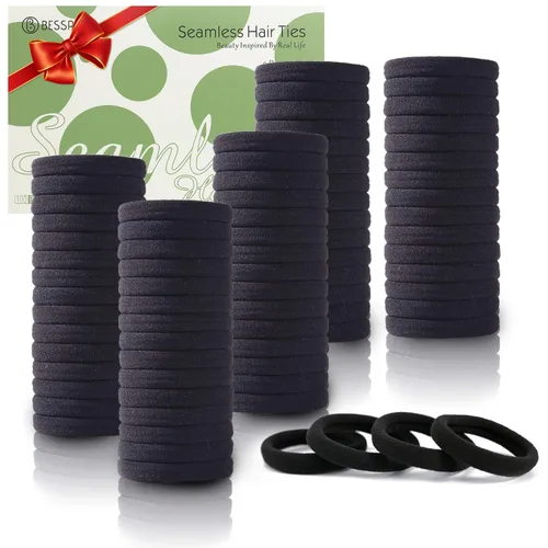 Coleteros sin costuras para cabello grueso, elásticos, para niña o mujer, que no causan daños, 100 piezas, color negro