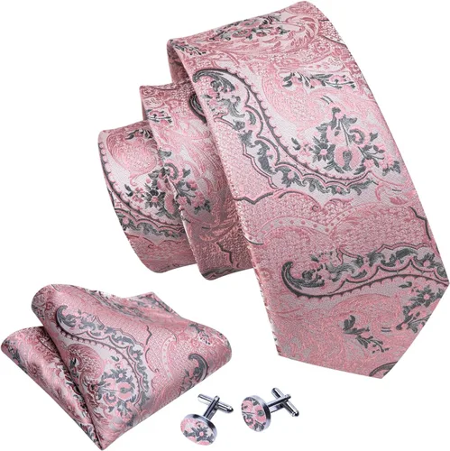 Miniatura 8 de Barry.Wang - Juego de corbata de seda para hombre, diseño de cachemira, pañuelo y gemelos de bolsillo
