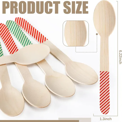 Miniatura 2 de Gerrii 100 unidades de suministros de barra de cacao caliente, cucharas desechables de madera de chocolate de Navidad de 6 pulgadas, cuchara