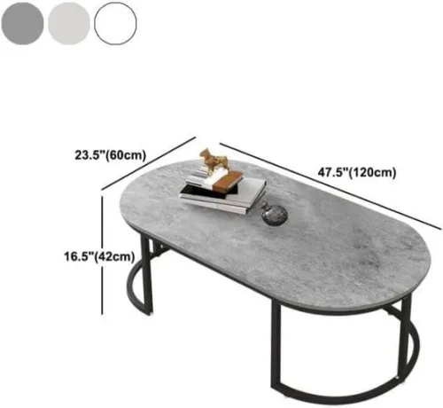 Miniatura 2 de Mesa de centro moderna de mármol ovalado, mesa de centro de mediados de siglo, marco de metal dorado, mesa de cóctel, para sala de estar, hogar