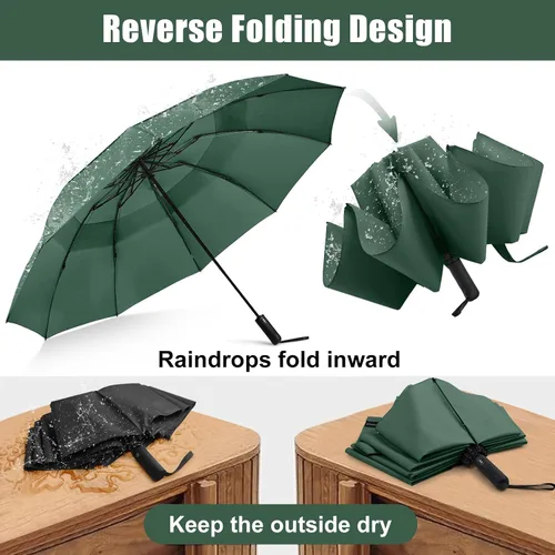 Miniatura 147 de G4Free Paraguas de golf grande de 42/46/54/62 pulgadas, paraguas compacto de viaje inverso, 10 varillas, resistente al viento para lluvia, doble