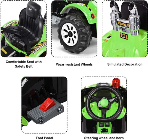 Miniatura 4 de Costzon Excavadora para montar, vehículos de construcción a batería de 12V para niños con cargador frontal, bocina, cinturón de seguridad, ruedas