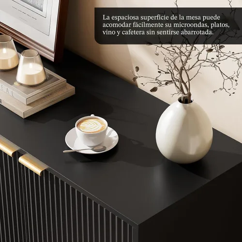 Miniatura 5 de Aparador grande de 63 pulgadas, armario de almacenamiento moderno con estante ajustable, mesa de consola de bar de vinos con 4 puertas para comedor