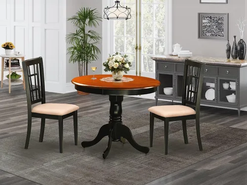 Miniatura 2 de East West Furniture ANNI3-BLK-C Juego de mesa de comedor de 3 piezas para espacios pequeños contiene una mesa de cocina redonda con pedestal y 2