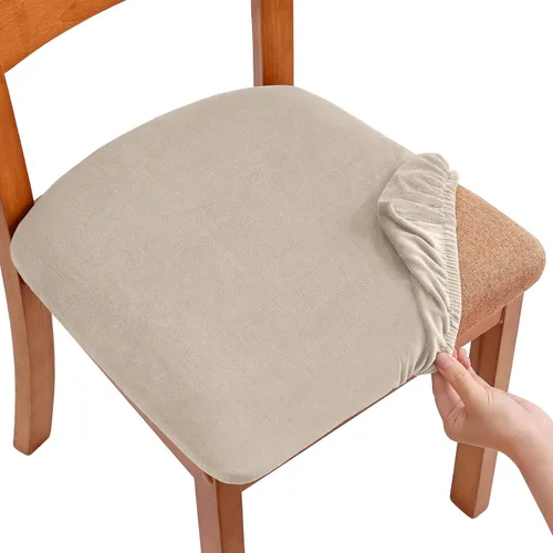 Miniatura 14 de Smiry - Fundas de asiento de terciopelo para sillas de comedor, juego de 4, ajuste elástico, extraíbles, lavables, protectores de cojín de asiento