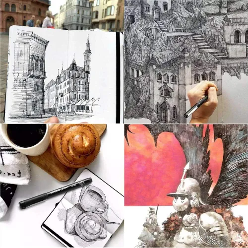 Miniatura 6 de Juego de 12 bolígrafos negros de tinta de punta fina, tinta archival impermeable, para bocetos, letras de pincel, ilustración de artista, dibujo