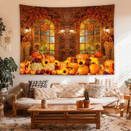 Miniatura 26 de HVEST Tapiz de noche de Halloween, tapiz para colgar en la pared, bosque embrujado con tumba y calabazas, manta de pared para dormitorio, sala