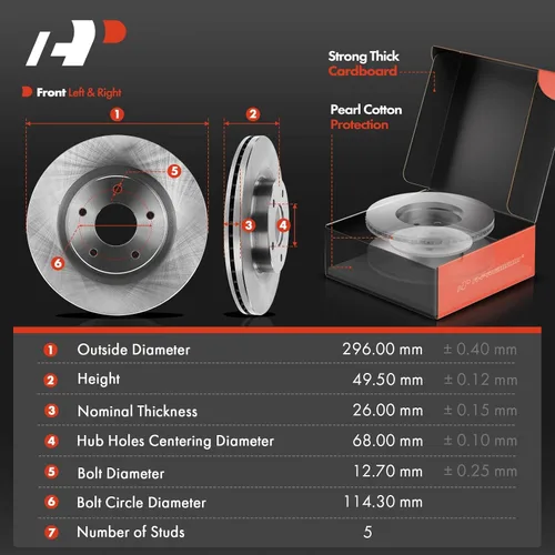 Miniatura 2 de A-Premium 296mm (11.65 pulgadas) Kit de Rotores de Freno de Disco Ventilados Delanteros + Pastillas Cerámicas Compatibles con Modelos Selectos