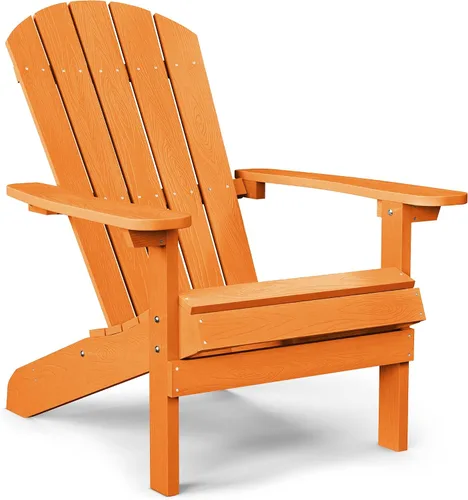 Miniatura 53 de YEFU Silla Adirondack de plástico resistente a la intemperie, sillas de patio con instalación fácil en 5 pasos, se ve exactamente como madera real