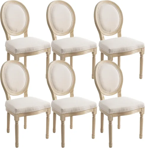 Miniatura 15 de chairus Juego de 2 Sillas de Comedor Estilo Granja Sillas de Comedor de Casa de Campo Francés Sillas Tapizadas de Tela Vintage con Respaldo Redondo