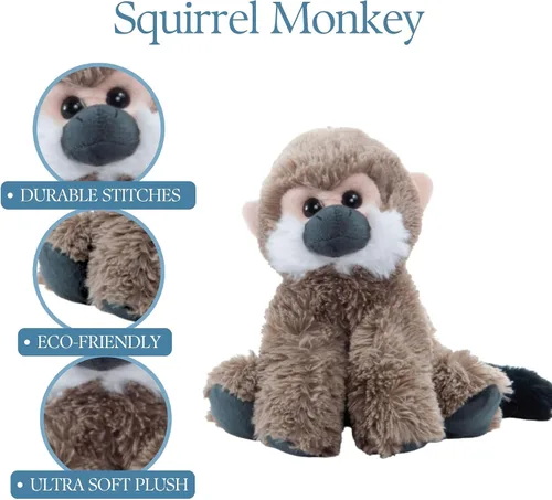 Miniatura 3 de The Petting Zoo Peluche de mono ardilla, regalos para niños, animales salvajes de la vida silvestre, juguete de peluche de mono de 9 pulgadas