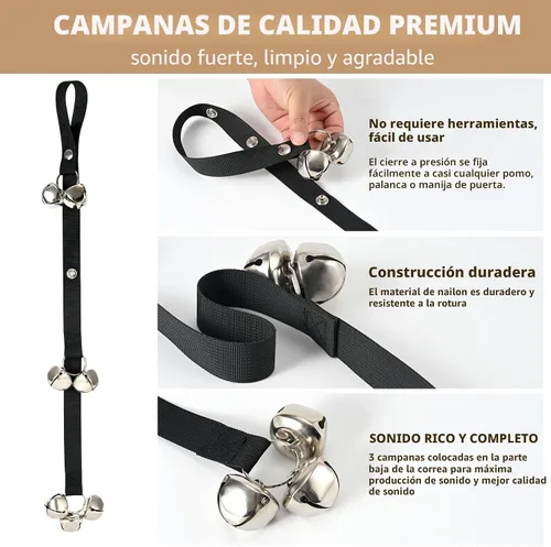 Miniatura 2 de Luckyiren Campanas de Perro Actualizadas para Puerta/Entrenamiento de Orinal/Salir al Aire Libre - Campanas para Cachorros Perros Gatito para Negro