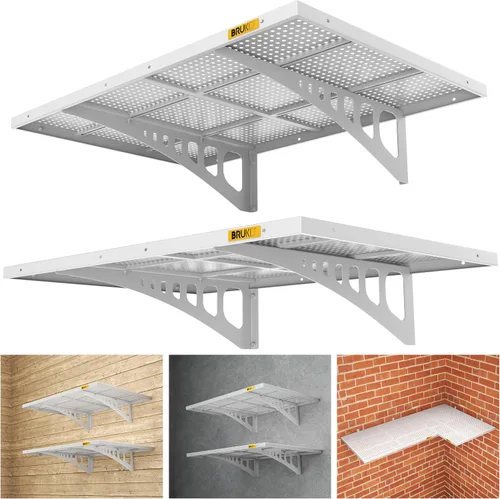 Miniatura 8 de Paquete de 4 estantes de pared de metal ajustables de 2 x 3 pies, estantes de almacenamiento de garaje resistentes montados en la pared, color negro