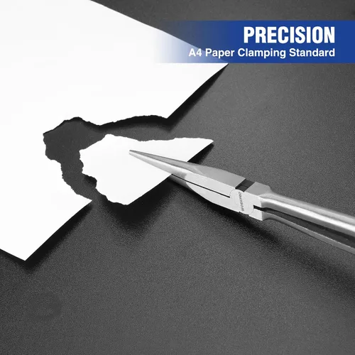Miniatura 4 de WORKPRO Alicates de punta de aguja extra largos de 11" de primera calidad, abrazadera de papel de precisión, acero CRV resistente, empuñadura suave