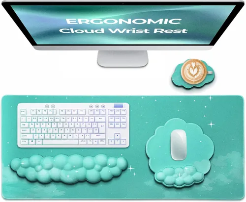 Miniatura 10 de Juego de reposamuñecas Cloud de alta calidad para teclado y mouse pad – Accesorios de escritorio ergonómicos de espuma viscoelástica con soporte
