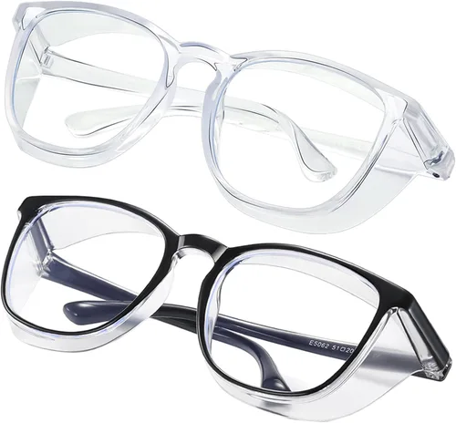 Miniatura 50 de Gafas de seguridad para enfermeras, gafas protectoras – Antivaho marco cuadrado elegante gafas transparentes para mujeres y hombres C16-negro Gery