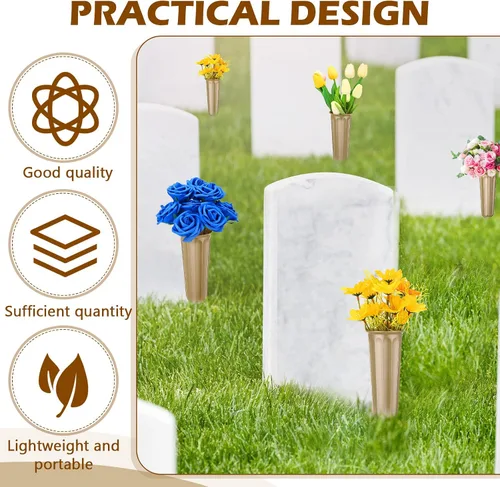 Miniatura 5 de 12 jarrones de cementerio con picos de plástico conmemorativo floral para tumba, jarrones con estacas para césped, lápidas, decoración junto a