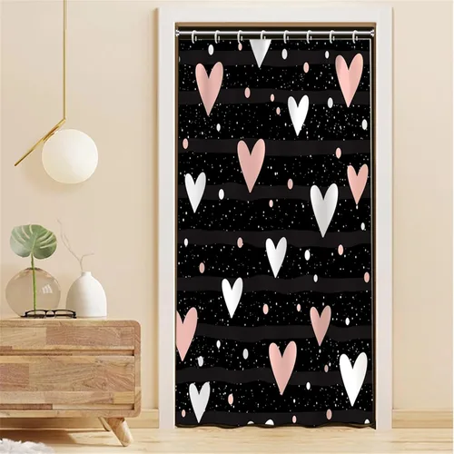 Miniatura 24 de Cortina de ducha de San Valentín para baño, 48 x 72 pulgadas, celosía, corazones de amor, impermeable, para tina, tina de caravana, rayas blancas