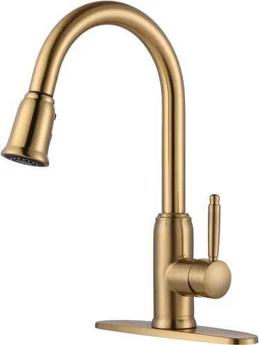 Miniatura 13 de Grifo de cocina de oro negro con rociador: WOWOW Grifo de fregadero de cocina de acero inoxidable 304 para 1 o 3 agujeros, llave mezcladora de arco