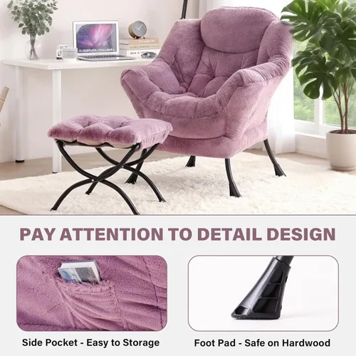 Miniatura 5 de Tiita - Silla perezosa con otomana, moderna y grande, sillón de ocio con silla de lectura de sofá, con reposapiés para recámara, sala de estar