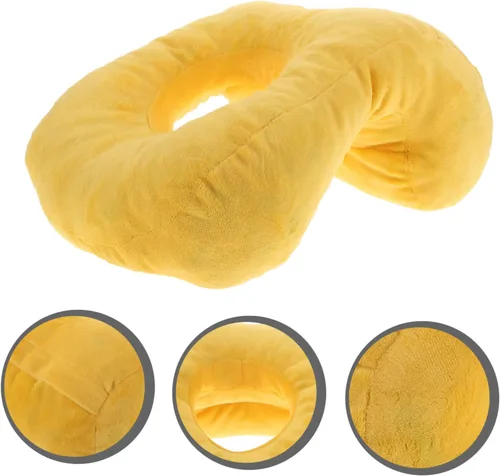 Miniatura 8 de Almohada suave con forma de dona, almohada de espuma viscoelástica para dormir boca abajo, malla transpirable, color amarillo