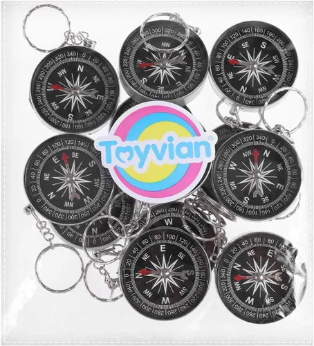 Miniatura 7 de Toyvian 12 llaveros de brújula – Colgante de brújula pirata de aleación para niños, recuerdos de fiesta temática de viaje, decoraciones