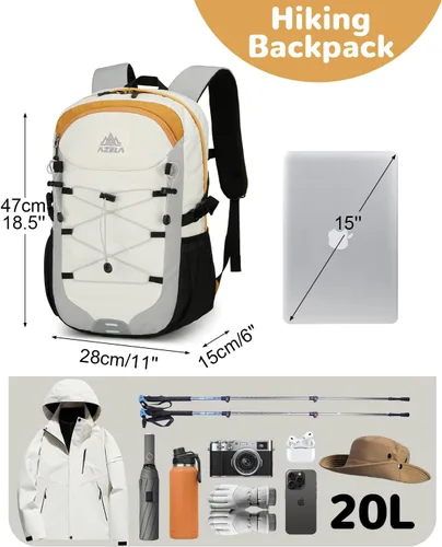 Miniatura 2 de Mochila pequeña de senderismo impermeable de 20L con correa para el pecho para hombres y mujeres, mochila ligera para exteriores, gris