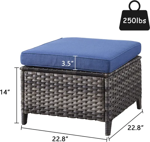 Miniatura 3 de Reposapiés otomanos para exteriores, 2 piezas, reposapiés otomano de mimbre de ratán con cómodos cojines para patio, porche, terraza, balcón, jardín