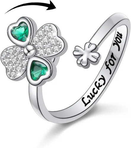 Anillos de ansiedad para mujer, plata de ley S925, ópalo de piedra lunar, turquesa, sol, estrella y luna, anillo giratorio ajustable, abierto para