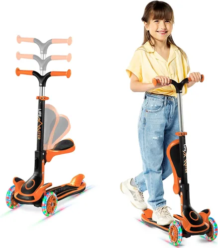 Miniatura 10 de Scooter de 3 ruedas para niños con asiento plegable, altura ajustable del manubrio, juguete de paseo inclinado para conducir para niños a partir