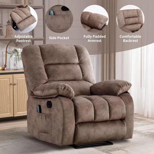 Miniatura 6 de IOMOR Silla reclinable de masaje con calor y masaje, sillas reclinables ergonómicas de tela transpirable, silla individual con bolsillos laterales
