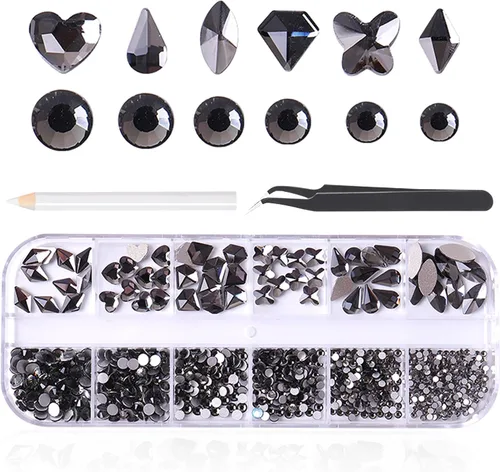 Miniatura 30 de 3520 diamantes de imitación de uñas color dorado champán para uñas, multiformas con parte trasera plana, diamantes de imitación redondos