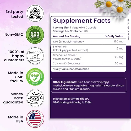 Miniatura 5 de Complejo DIM para mujer de 150 mg – Pastillas equilibradoras de estrógeno bioperina para la menopausia y los sofocos para aliviar el acné hormonal
