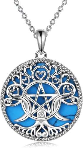YFN Collar de diosa de triple luna plata de ley pentagrama pentagrama ópalo pagano wiccano magia amuleto de árbol de la vida joyería para mujeres y