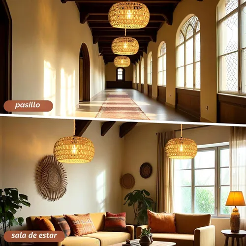 Miniatura 7 de Lámparas colgantes con cable enchufable, lámpara colgante de ratán, luz de techo boho, accesorios de iluminación colgante de granja, lámpara