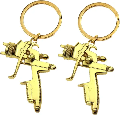 2 unids pistola de pintura en aerosol de metal dorado llavero llavero pistola de pulverización de agua calidad negocios aleación de zinc llavero