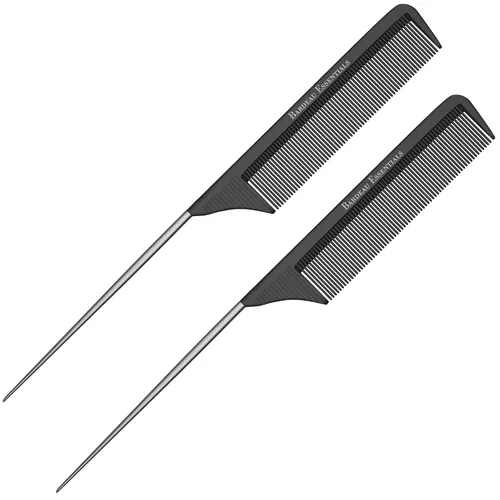 Peine de cola profesional de 8.8 pulgadas (paquete de 2) – Fibra de carbono negro y peine de cola de acero inoxidable – Antiestática y resistente al