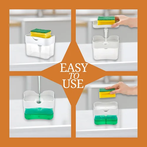 Miniatura 5 de HEFA Dispensador de jabón para platos y soporte de esponja para fregadero de cocina, dispensador de jabón para lavar platos, esponja para platos