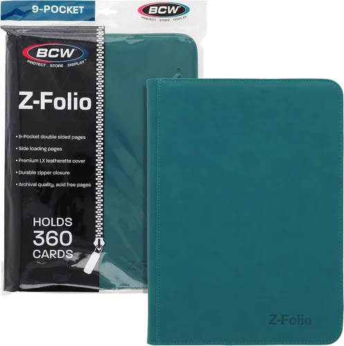 Miniatura 8 de BCW Z-Folio - Álbum LX de 9 bolsillos - Azul Organizador de tarjetas con cremallera segura Carpeta de colección de tarjetas de cuero sintético