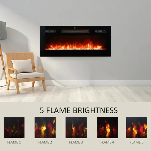 Miniatura 5 de Chimenea eléctrica de 30 pulgadas, calentador de chimenea empotrado y montado en la pared con llama LED de 12 colores, panel de vidrio templado