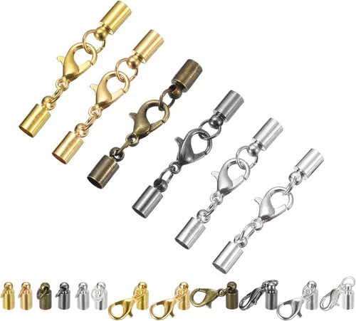 uxcell 30 juegos de tapas de cuero de 0.157 in con cierres de pinza de langosta, terminadores de barril para hacer pulseras de cuero, 6 colores en 1