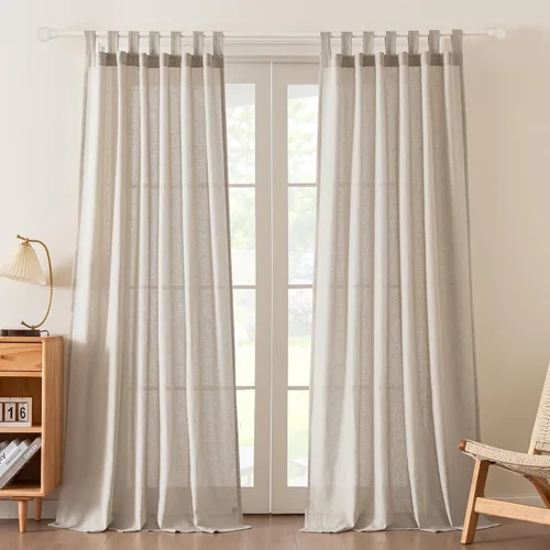 Miniatura 14 de FantasDecor Cortinas de lino de 63 pulgadas de largo, 2 paneles con pestañas superiores para sala de estar/dormitorio, cortinas texturizadas de lino