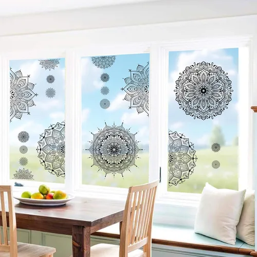 Miniatura 6 de Kazova 20 calcomanías de pared de mandala grande, 20 unidades, 2 hojas, color negro, calcomanías de mandala boho para dormitorio, sala de estar