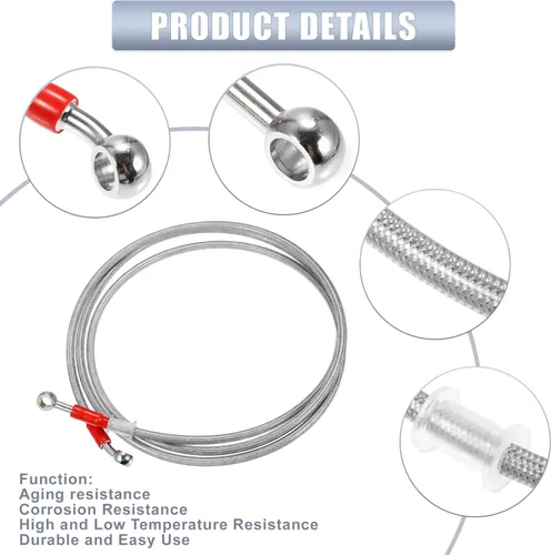 Miniatura 4 de X AUTOHAUX 90.6 in 90.55 "0.394 in ID motocicleta hidráulica línea de aceite manguera de aceite 28 ° 0 ° cable trenzado de acero inoxidable para ATV