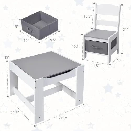 Miniatura 6 de KOTEK Juego de mesa y 2 sillas de madera para niños con pizarra y cajones de almacenamiento, mesa de actividades múltiples para niños para aprender