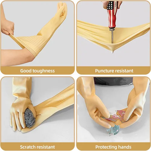 Miniatura 6 de Guantes de goma para lavar platos, longitud del codo para lavar utensilios de cocina domésticos de platos 17.8 pulgadas
